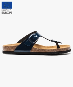 GEMO Mules femme à talon plat avec large bride en T unie Bleu