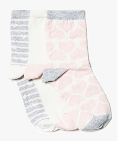 GEMO Lot de 3 paires de chaussettes hautes motif cour Rose