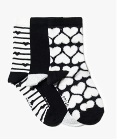 GEMO Lot de 3 paires de chaussettes hautes motif cour Noir
