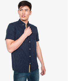 GEMO Chemise manches courtes marine à fines rayures Imprimé