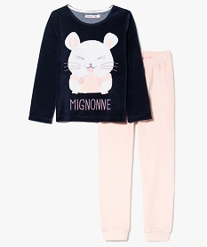 GEMO Pyjama 2 pièces en velours fille avec motif souris brodé Bleu