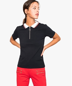 GEMO Polo femme en maille piquée avec col zippé Noir