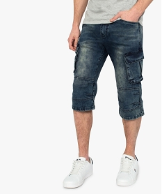 GEMO Bermuda homme en jean avec larges poches sur les cuisses Bleu