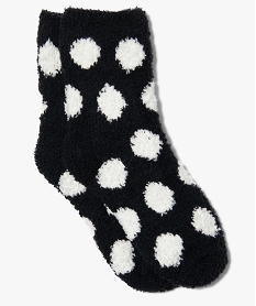 GEMO Chaussettes dintérieur fille en maille bouclette motif pois Noir