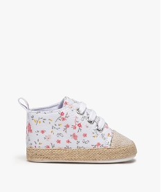 GEMO Chaussons de naissance bébé fille en toile fleurie Blanc