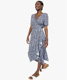 GEMO Robe femme longue forme portefeuille à motifs fleuris Imprimé