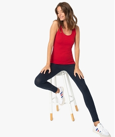 GEMO Legging femme uni en coton extensible Bleu