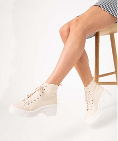 GEMO Tennis femme en toile montantes à talon et semelle crantée Beige