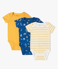 GEMO Body bébé à manches courtes thème marin 100% coton biologique (lot de 3) Multicolore